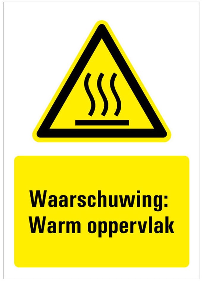Sticker met tekst waarschuwing warm oppervlak, W017 148 x 210 mm
