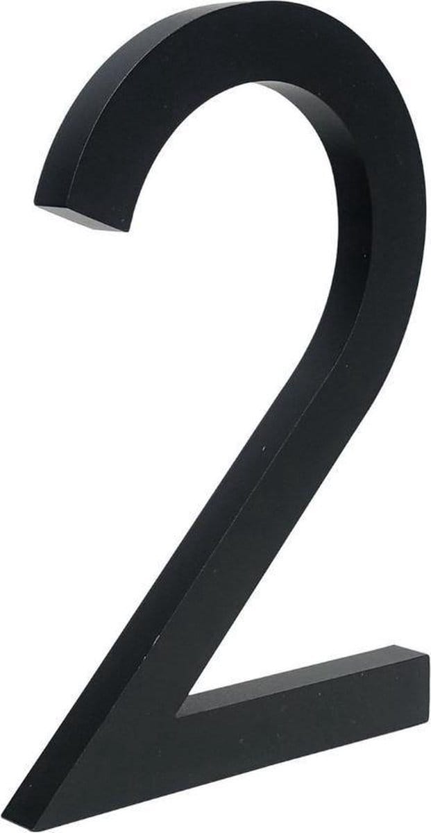 zwart huisnummer 2 - zwart modern huisnummer- 20cm hoog