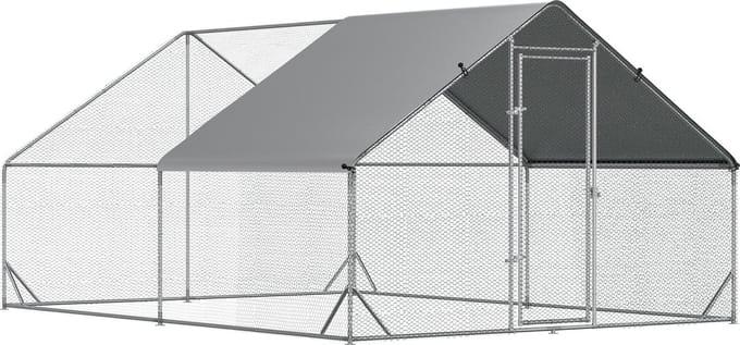 PawHut - Kippenhok - met Stalen Frame - Afsluitbare deur - Zilver