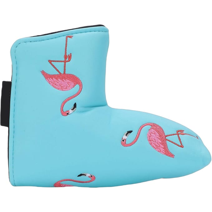 Housse de Putter Mallet Motif Flamant Broderie Imperméable PU Protège-Putter de Golf L-shaped blue