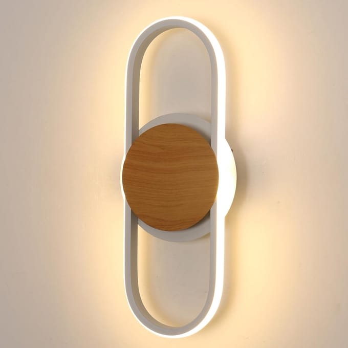 Haobosic Minimalistisch Ring - Wandlamp - Wit+Houtlook - 41x17x6 cm - 21W Uitwendig licht