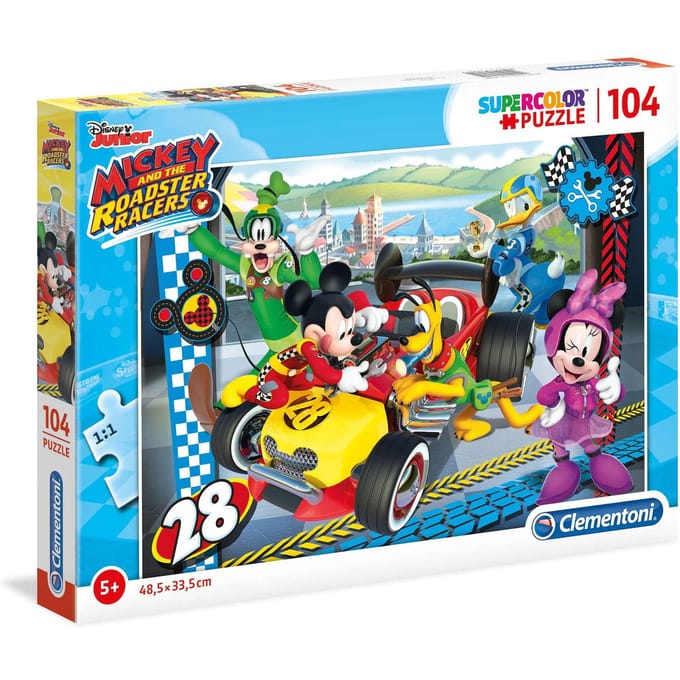 Clementoni, Mickey En De Roadster, Puzzel, Unisex, 5+ jaar, 104 stuks
