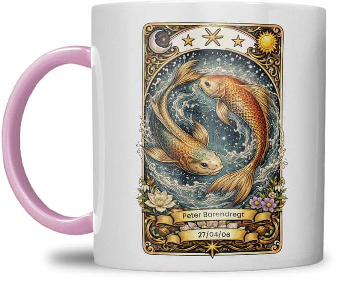 Sterrenbeeld mok - Vissen - Roze - Tarot mok - Gepersonaliseerd met naam en datum