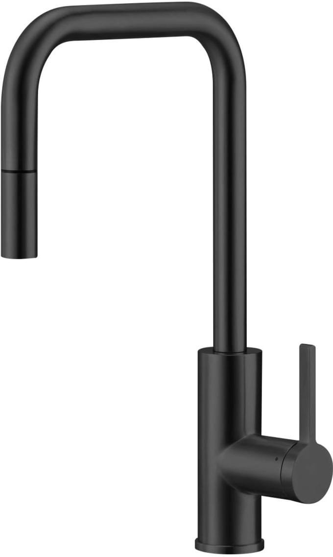 Mat Zwarte keukenkraan uittrekbare uitloop PLXSQUA-10 Pure.Sink