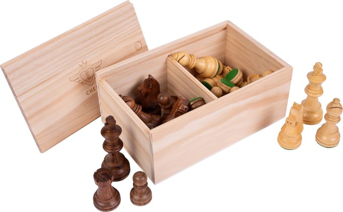 Schaakstukken Lood & Vilt, Acacia, Koning 76mm, in een kist