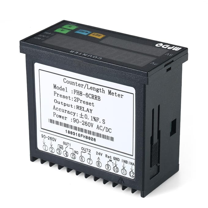 Multifunctionele digitale teller met dubbele lichtgevende diode, 90~265V AC/DC-lengtemeter met zwart