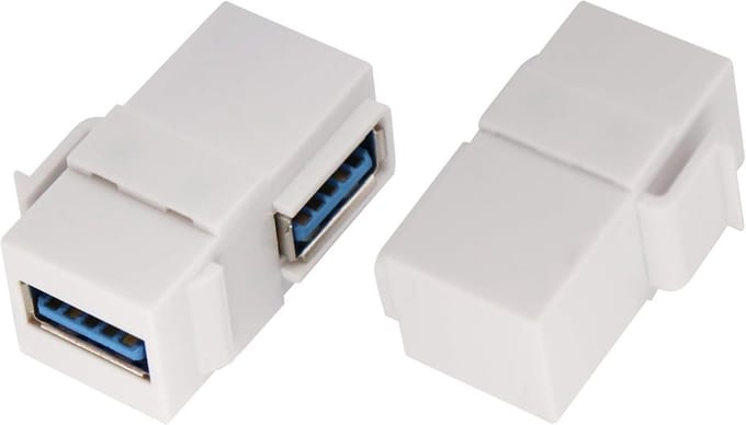 2x 90 Graden USB 3.0 A Keystone Adapter Koppeling Vrouwelijk naar Vrouwelijk Wit