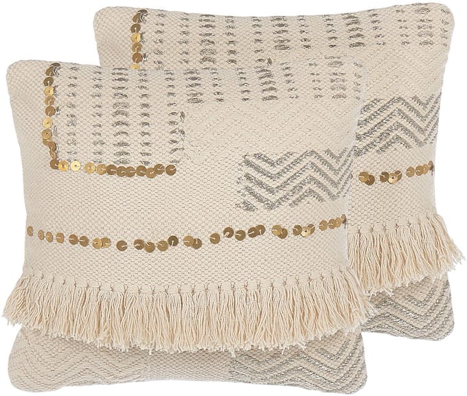 VAYALI - Sierkussen set van 2 - Lichtbeige - 45 x 45 cm - Katoen