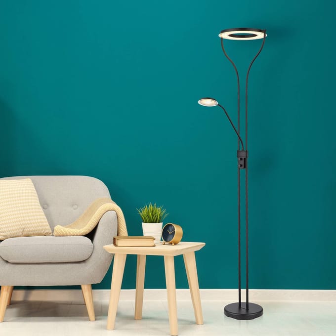 Globo Ebro LED uplighter met LED leeslamp, dimbaar