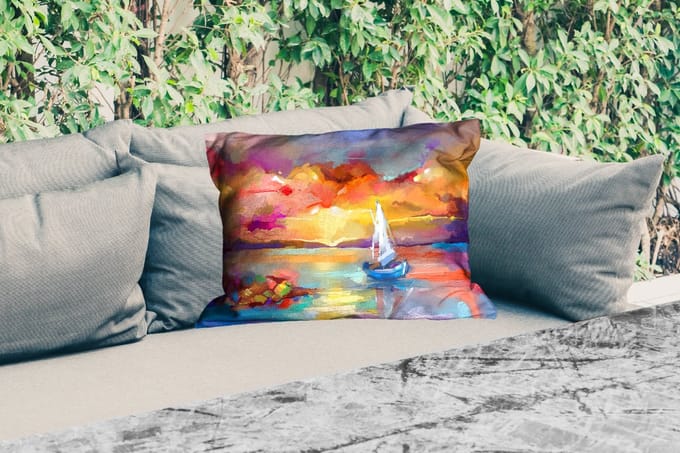 Buitenkussens - Tuin - Schilderij - Olieverf - Boot - Kleuren - 50x30 cm