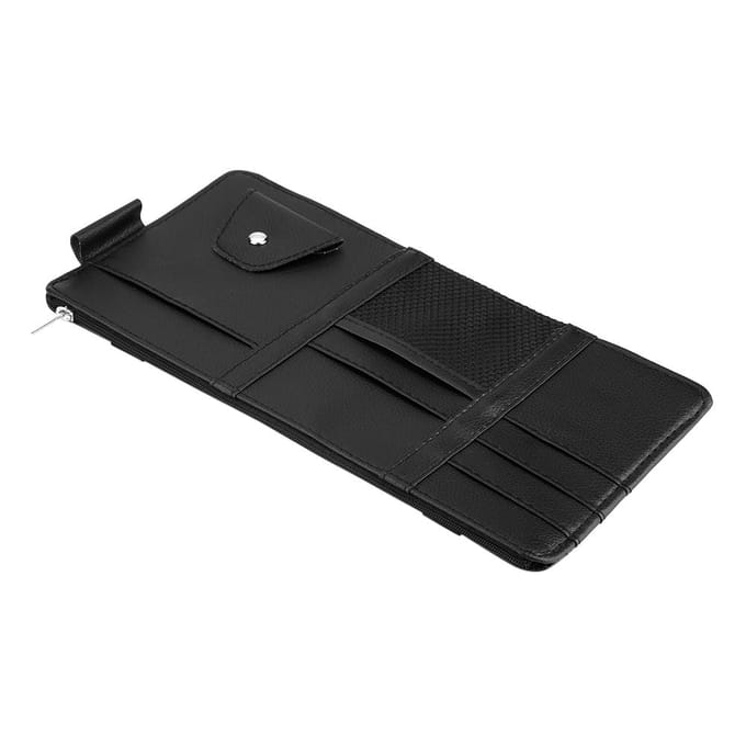 Universele Auto Zonneklep Leer CD Zonnebril Kaart Organizer Houder black