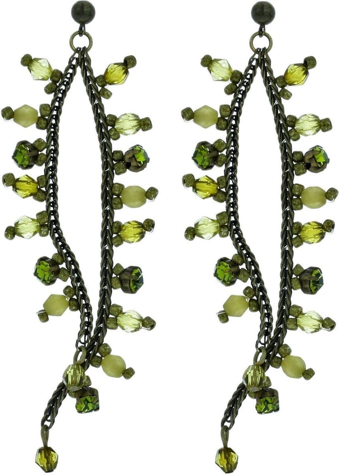 Behave - Oorhangers dames - Groen kralen - Bohemian look 7,5 cm