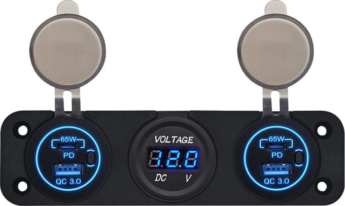 ProRide 12V USB Autolader 4 Poorten - 65W/QC3.0 - P19172 - Drievoudig inbouw met Voltmeter