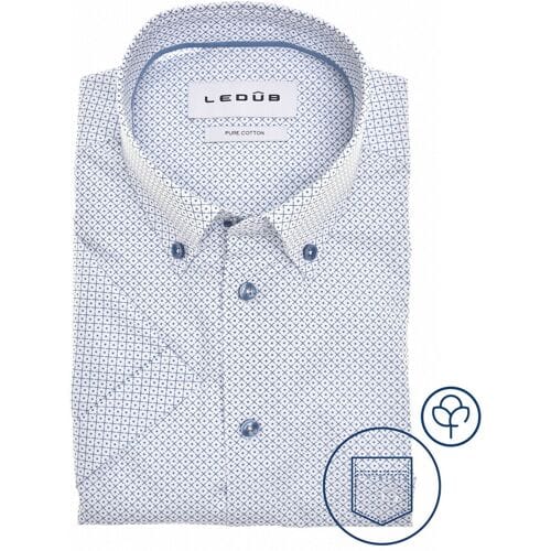 Ledûb Overhemd Fantasy Check Dot Pattern Short Sleeve Button-Down Midden Blauw / male