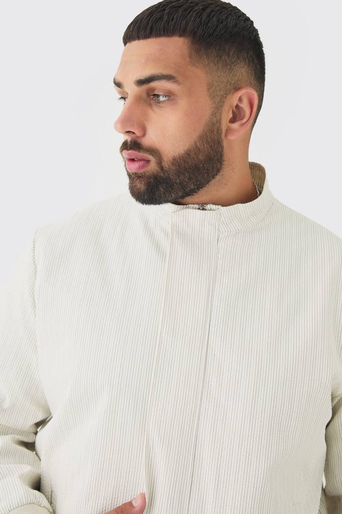 Plus Stripe Seersucker Funnel Neck Smart Jacket | Ecru | Size 56