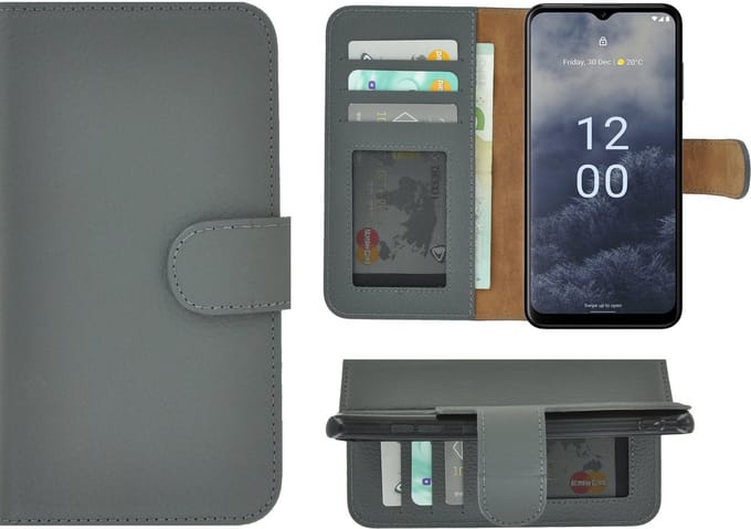 MoDo hoesje Geschikt voor Nokia G60 - Echt Leer Book Case - Grijs