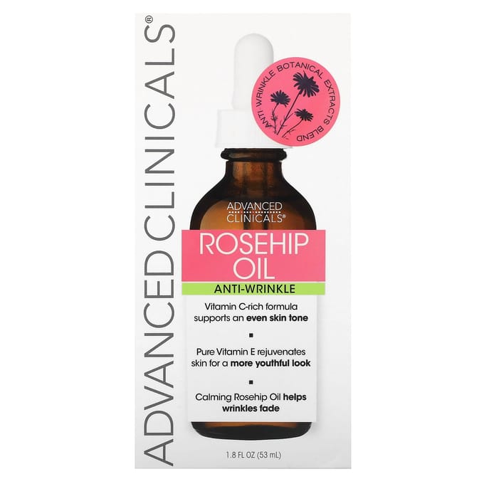 Advanced Clinicals Rosehip Oil Serum – Met Vitamine E & Botanische Oliën – Hydraterend Gezichtsserum