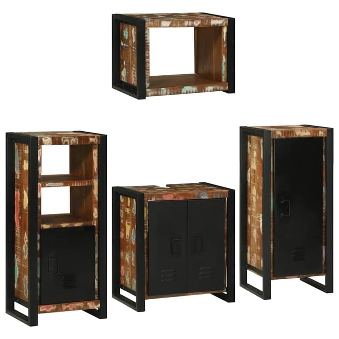 vidaXL - Badkamermeubel - Set - 4 - st - Multikleur - Massief - hergebruikt - hout