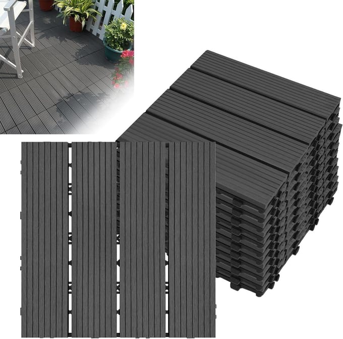 WPC Tegels - Kliktegels Composiet - Buiten Terras - Waterdicht Antislip - 30x30 cm - Antraciet