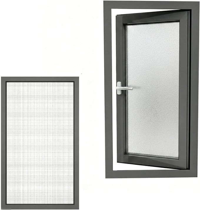 Openslaand raam - Binnenraam privacy - Ruimtebesparing binnen - Dubbel glas - 27 x 21 inch - Grijs