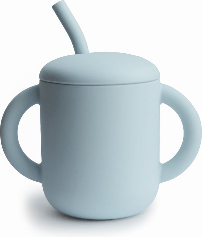 Mushie Trainings Drinkbeker met Rietje - Powder Blue