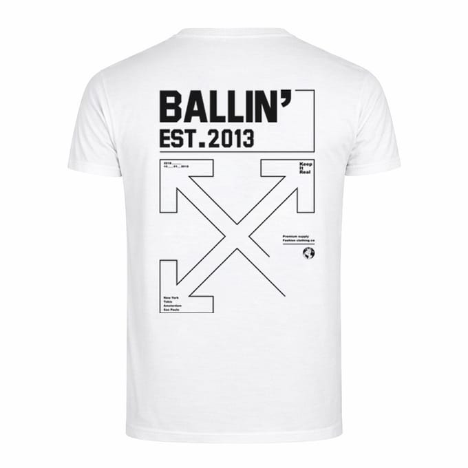 Heren Tee SS met Ballin Est. 2013 Backprint Cross Shirt Print - Wit - Maat 3XL