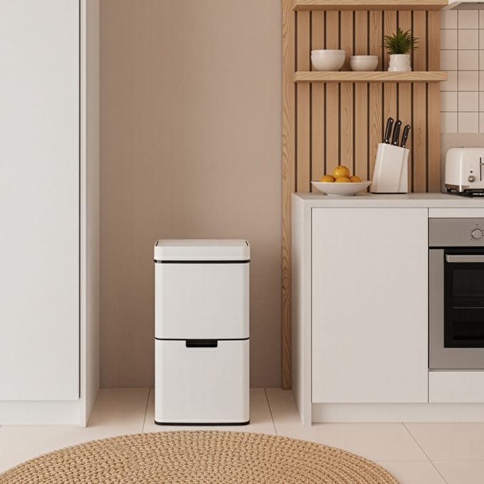 Sensorprullenbak Venna 72 liter 79x42x32 cm beige [en.casa]