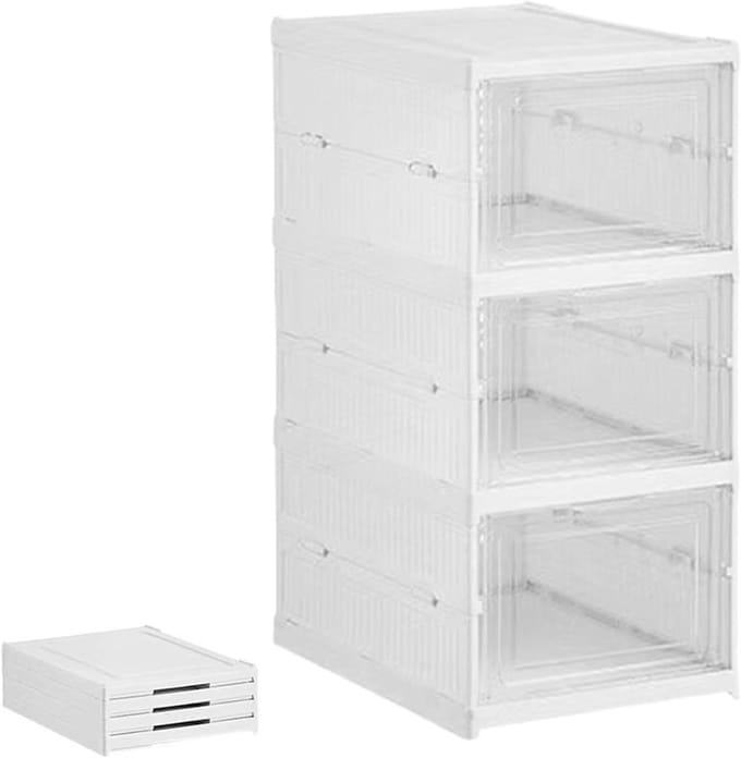 Schoenenrek Opvouwbaar - Schoenenopslag Container - Ruimte Besparen - Stapelbaar Transparant - 27 cm - Wit
