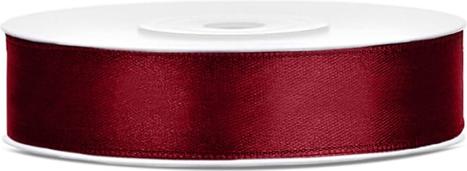 PartyDeco - Satijn lint Bordeaux Rood 12mm/rol 25m