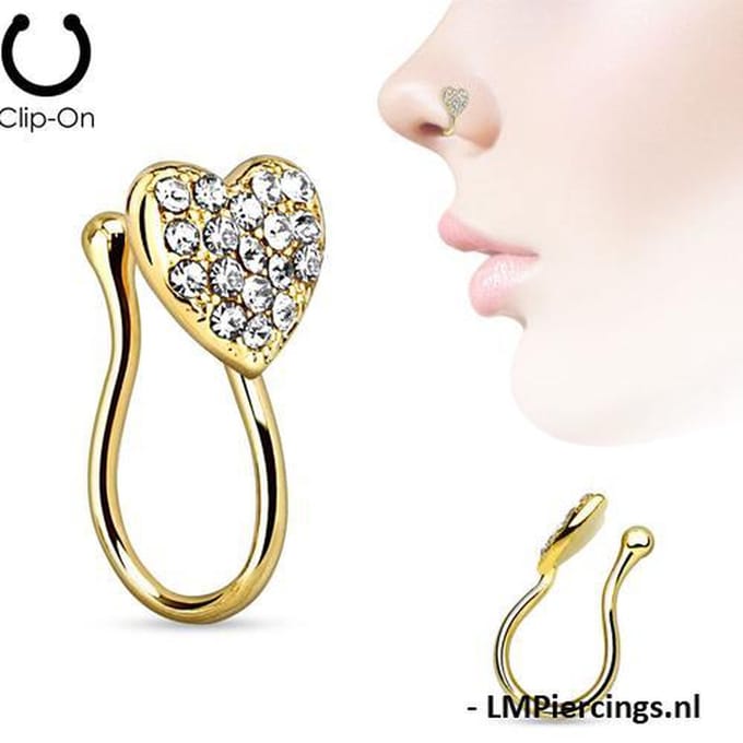 FAKE piercing gemmed hartje gold plated - LMPiercings