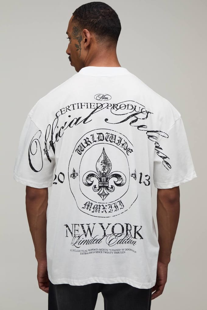 Wit Oversized T-shirt Met New York Embleem Print Over De Naden | White | Size XL