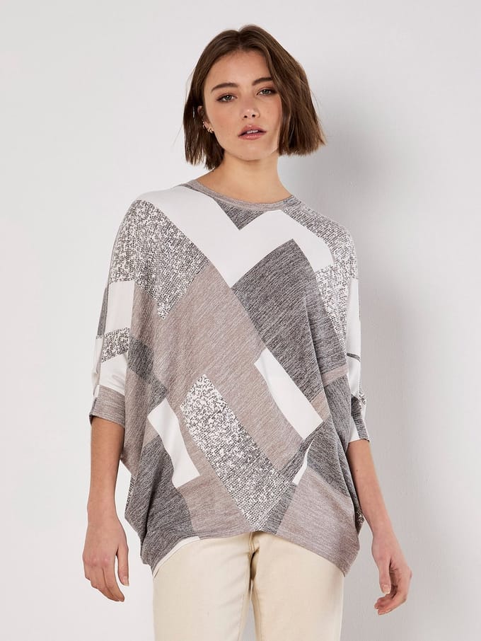 Jersey top met vleermuismouwen en geometrische print