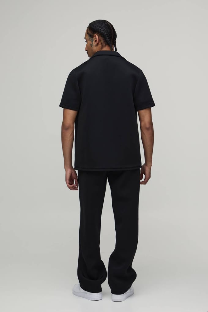 Regular Fit Shirt and Relaxed Trouser Scuba Set | Black | Size Medium