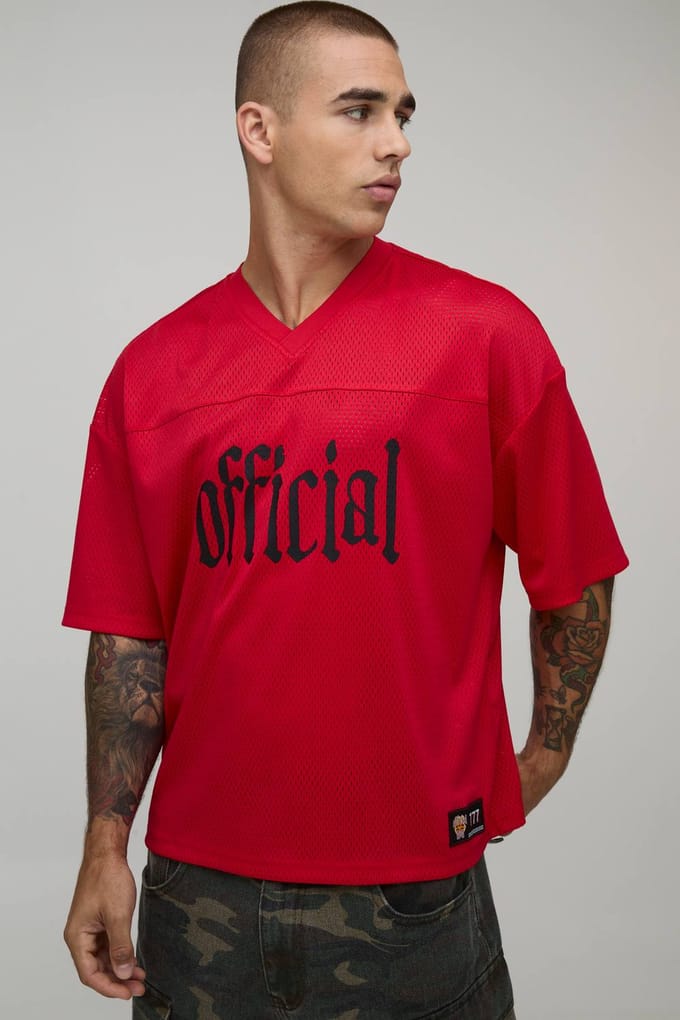 Oversized Boxy Official V-Neck Sports Top | Red | Size Large