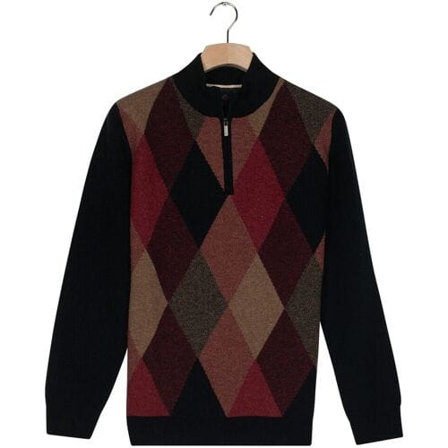 Baileys Trui Half Zip Front Argyle Check Wool Blend Mauve Melange / male