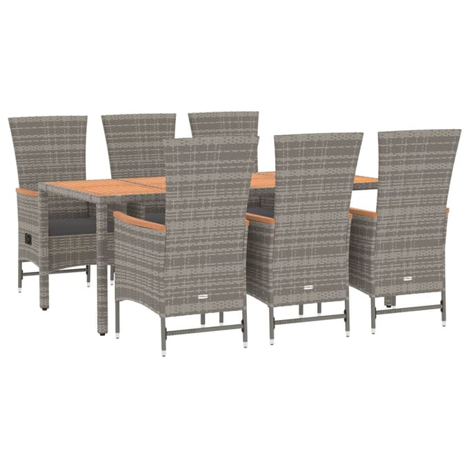 vidaXL - 7-delige - Tuinset - met - kussens - poly - rattan - grijs