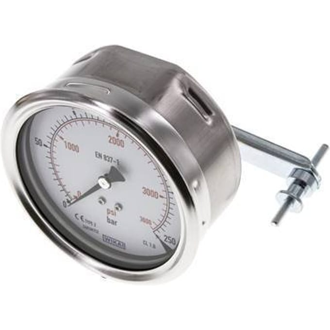 0..250 Bar Paneelmontage Manometer Staal/Messing 100 mm Klasse 1.0 (Beugel) - MW0250100SH-TP