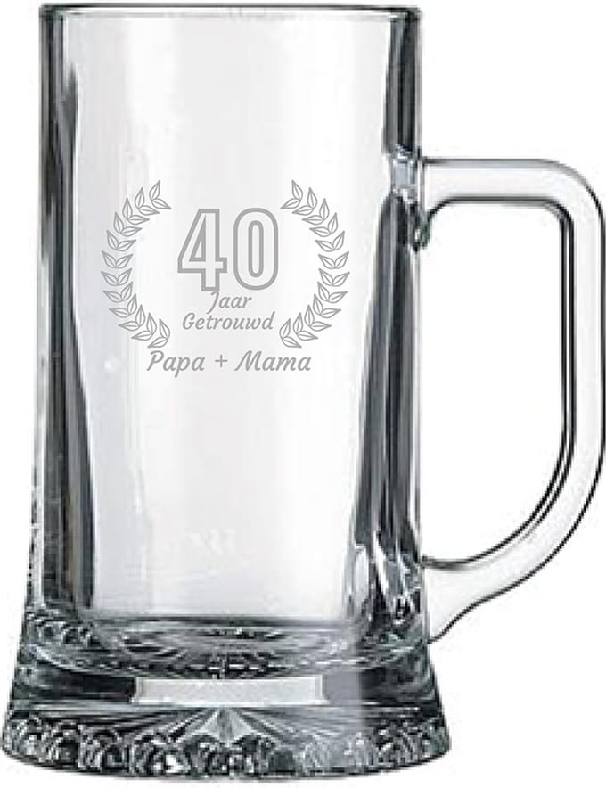 Gegraveerde Bierpul 50cl Papa + mama 40 jaar getrouwd