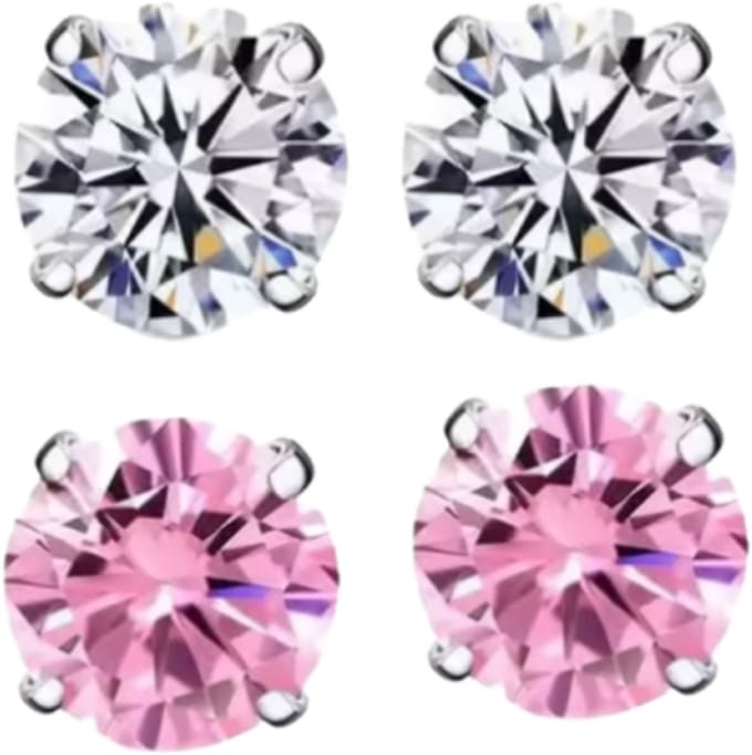 Magneet oorbellen 2 paar licht roze en wit 8 mm