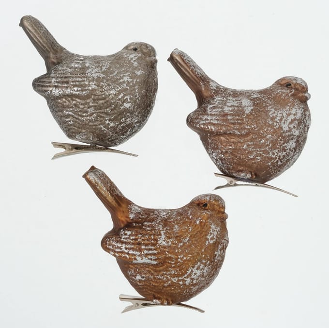 Vogels - 3 set - incl. klip - Bruin - Zilver - Glas