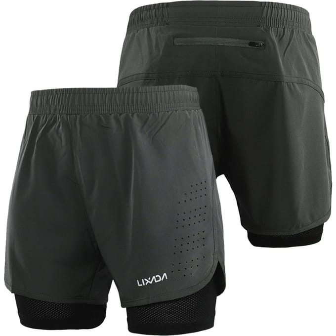 Lixada 2-in-1 hardloopshort voor heren, sneldrogend, ademend, actieve trainingsoefening, joggen, fietsen S