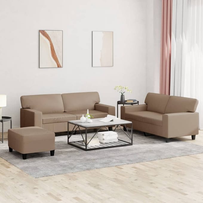 vidaXL - 3-delige - Loungeset - kunstleer - cappuccinokleurig