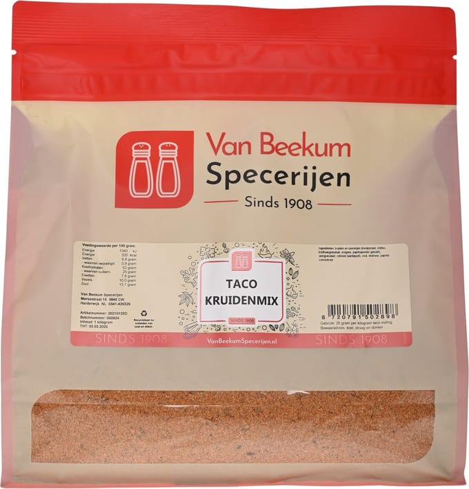 Van Beekum Specerijen - Taco Kruidenmix - 1 KG (hersluitbare stazak)