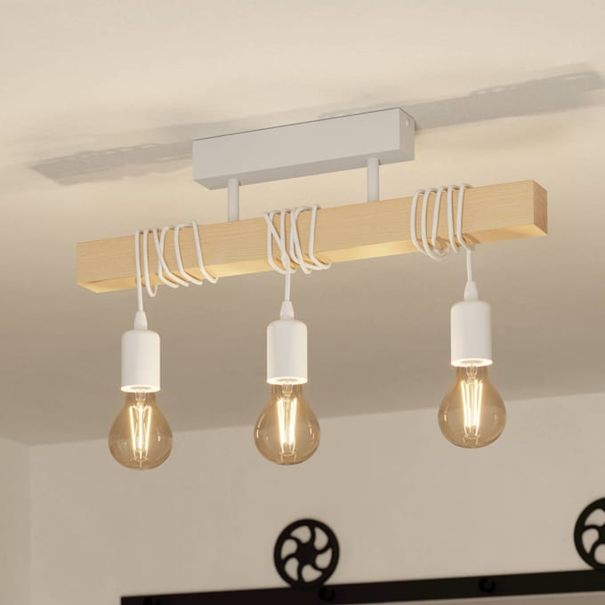 EGLO Townshend Plafondlamp - E27 - 55 cm - Wit/Bruin - FSC Hout