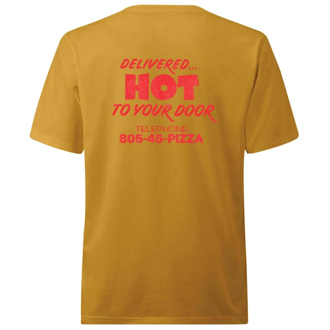 Stranger Things Surfer Boy Pizza Unisex T-shirt - Mosterd - XXL