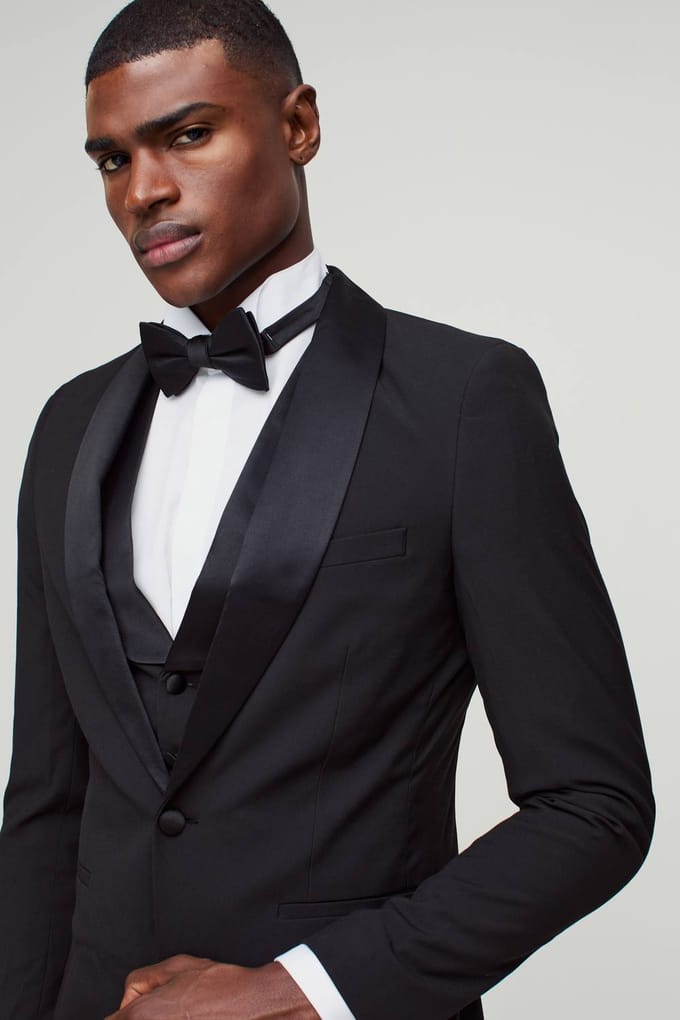 Skinny Tuxedo Single Breasted Suit Jacket | Black | Size 52