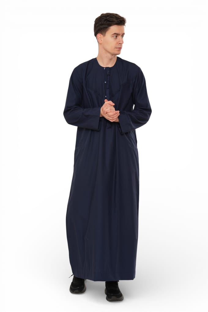 Heren Eid Marineblauw Marokkaanse Jubba Robe Djellaba Ramadan Eid Thobe - HM11
