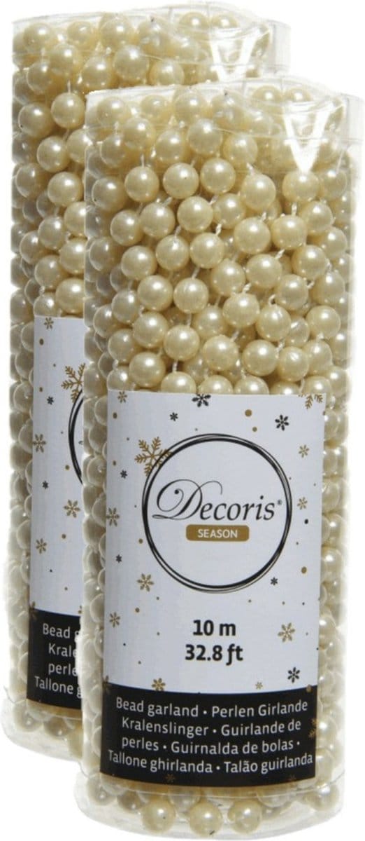 Decoris Kerstslinger - 2x stuks - kralen - parel champagne - 10 meter