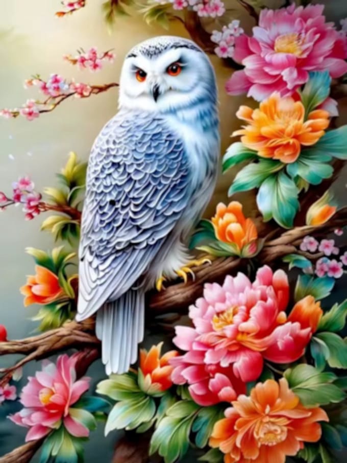 Diamond painting Uil bloemen 30x40cm vierkante steentjes
