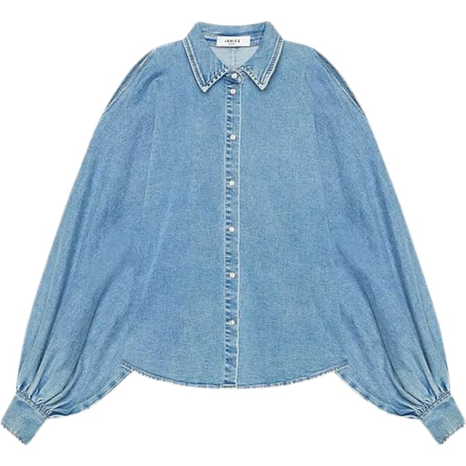 Janice Wijde Mouw Pof Blouses Blauw Stone Pofmouw